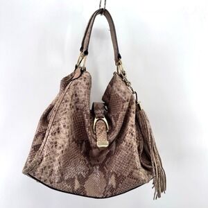 Gilli Brown/Pink Genuine Leather Snakeskin Print Hobo Shoulder Bag Large Slouchy